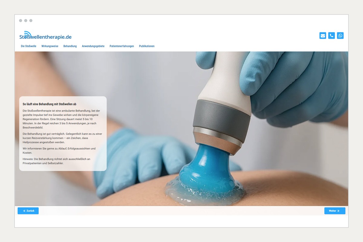 Projektansicht: Behandlungsseite der Stoßwellentherapie-Website